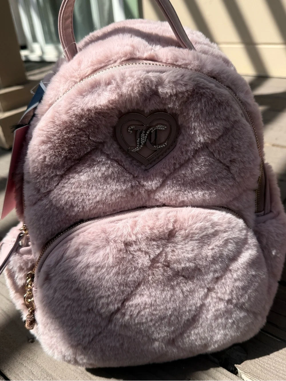 Juicy Couture Pink Faux Fur Kids Backpack with Heart Logo